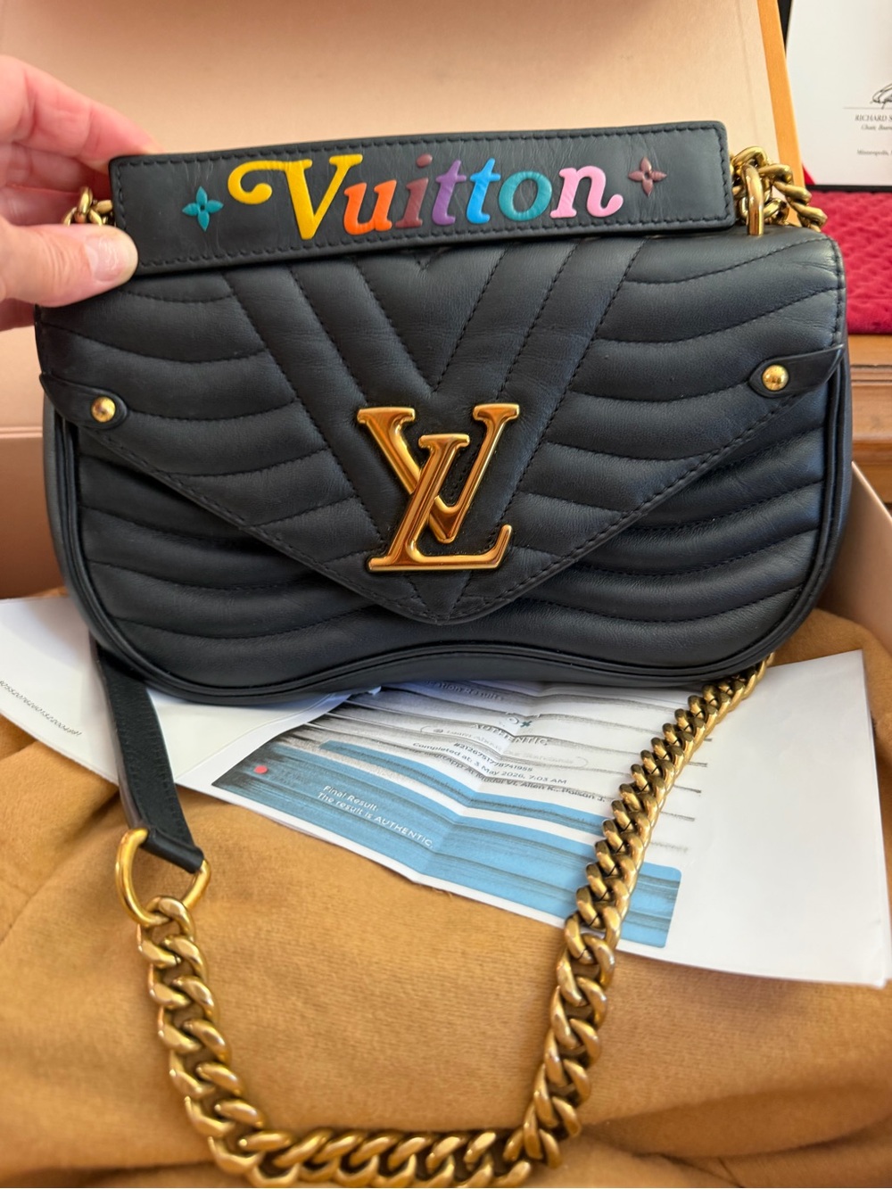 Louis Vuitton Black Quilted Shoulder Bag with Multicolor Vuitton Patch new wave